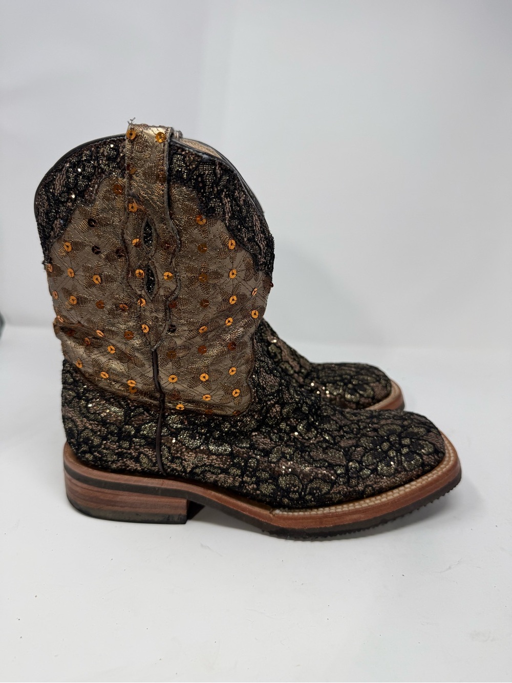Ferrini Black and Gold Sequin Embellished Western Boots Sz 8 (TMEIXP)